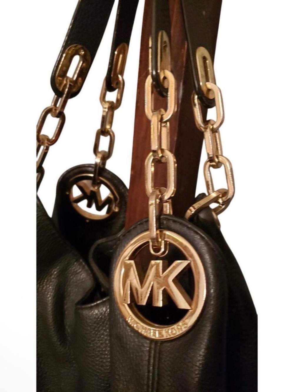 Michael Kors Fulton Black Pebbled Leather Shoulder Hobo Bag with Gold Hardware - Picture 5 of 9